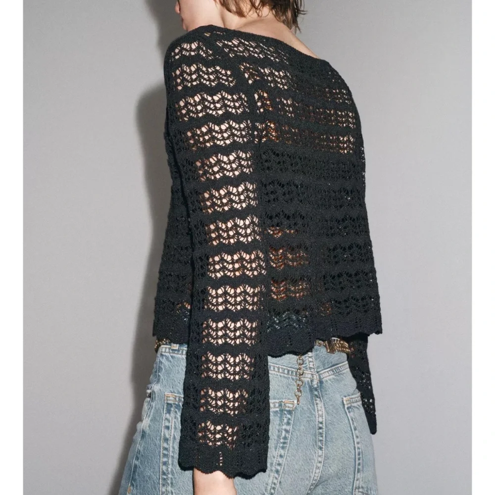 ZARA POINTELLE KNIT CROP TOP